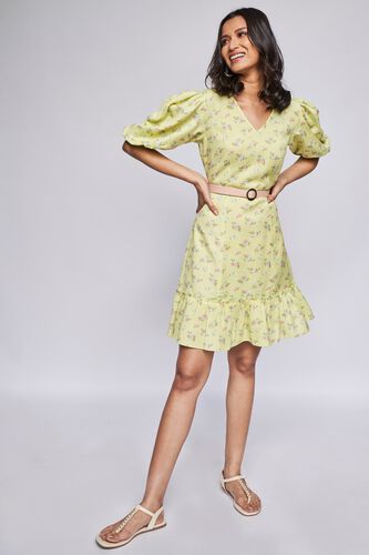 Lime Green Floral Flounce Dress, , image 2